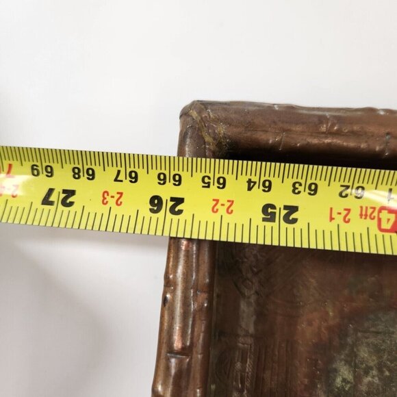 Chinese Copper Serving Tray Dragon Fish Symbols Bamboo Motif Antique 26x8" - Picture 10 of 14